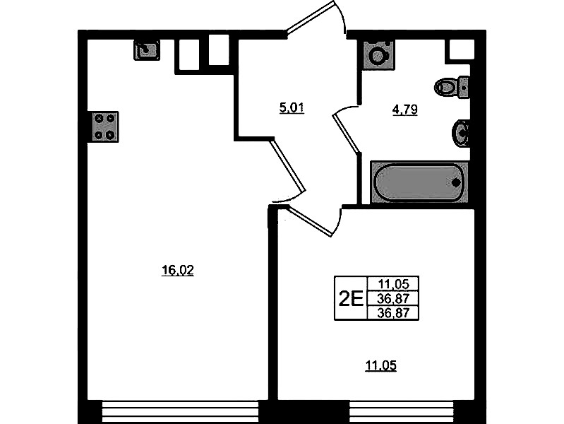 1-комнатная квартира 36.87 м², 1/5 эт., ЖК «Plus Пулковский»